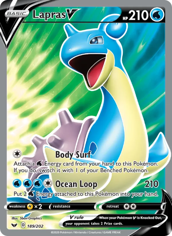 Lapras V card from Sword & Shield, number 189/202