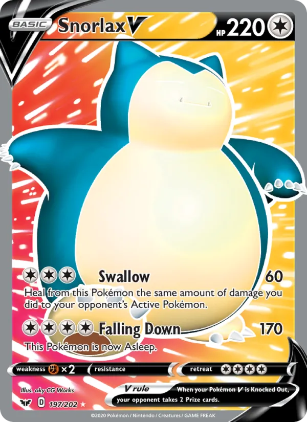 Snorlax V card from Sword & Shield, number 197/202