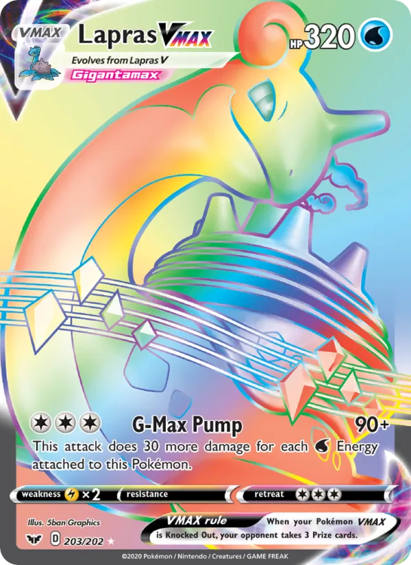Lapras VMAX card from Sword & Shield, number 203/202