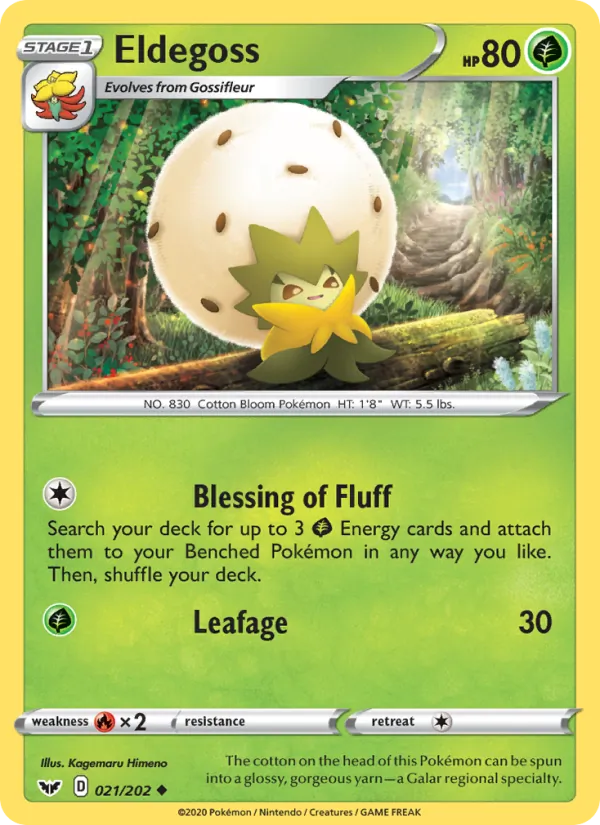 Eldegoss card from Sword & Shield, number 21/202