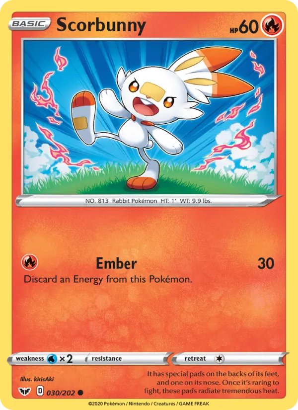 Kartu Scorbunny dari Sword & Shield, nomor 30/202