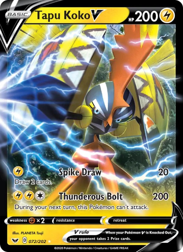 Kartu Tapu Koko V dari Sword & Shield, nomor 72/202