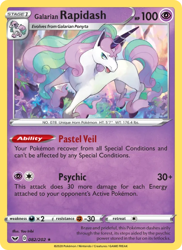 Kartu Galarian Rapidash dari Sword & Shield, nomor 82/202