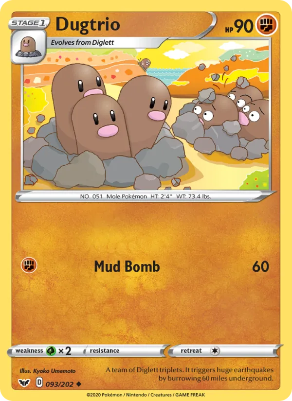 Kartu Dugtrio dari Sword & Shield, nomor 93/202