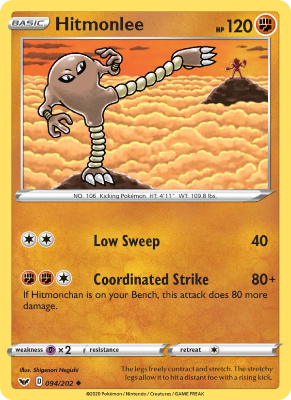 Kartu Hitmonlee dari Sword & Shield, nomor 94/202