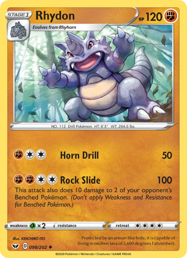 Kartu Rhydon dari Sword & Shield, nomor 98/202
