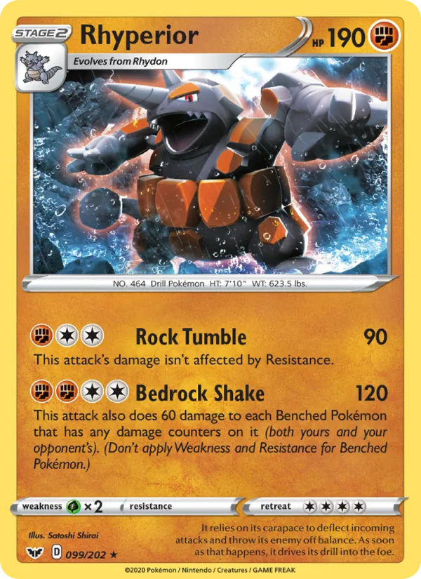 Kartu Rhyperior dari Sword & Shield, nomor 99/202