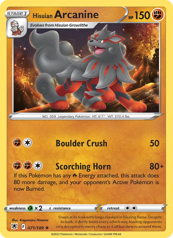 Kartu Hisuian Arcanine dari Astral Radiance, nomor 071/189