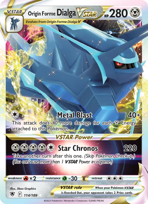 Kartu Origin Forme Dialga VSTAR dari Astral Radiance, nomor 114/189