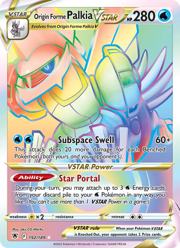 Origin Forme Palkia VSTAR card from Astral Radiance, number 192/189