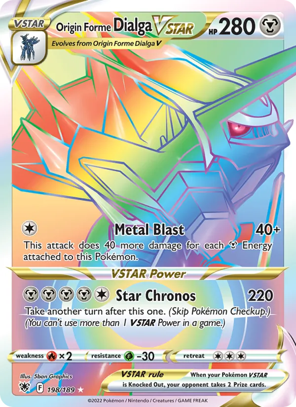 Origin Forme Dialga VSTAR card from Astral Radiance, number 198/189