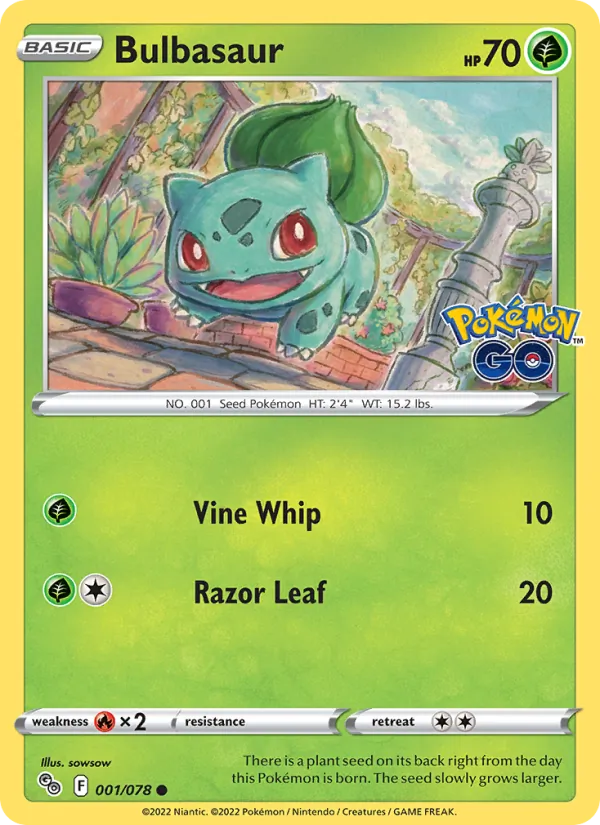 Kaart Bulbasaur uit Pokémon GO, nummer 001/78