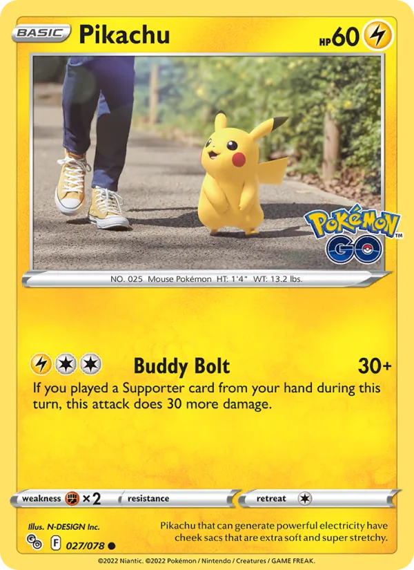 Kaart Pikachu uit Pokémon GO, nummer 027/78