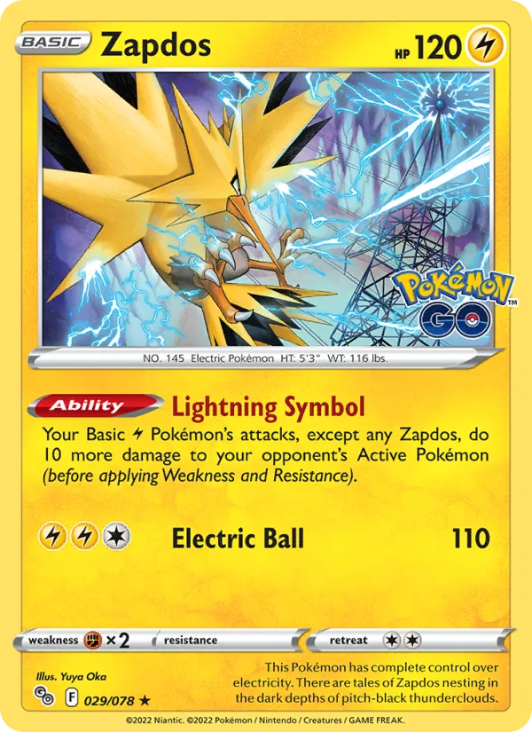 Kaart Zapdos uit Pokémon GO, nummer 029/78