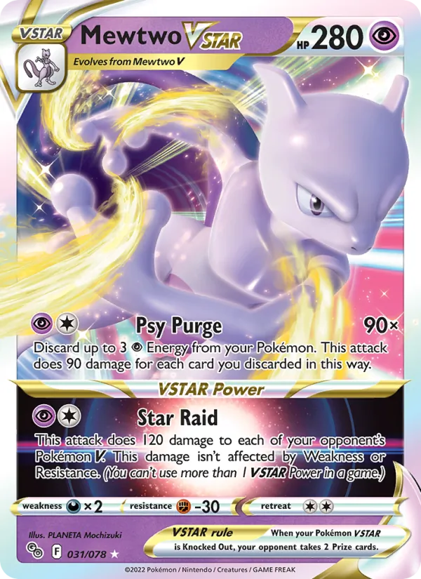 Mewtwo VSTAR card from Pokémon GO, number 031/78