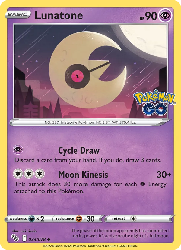 Kartu Lunatone dari Pokémon GO, nomor 034/78