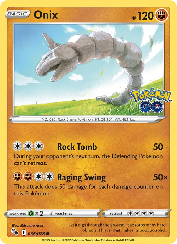Kartu Onix dari Pokémon GO, nomor 036/78
