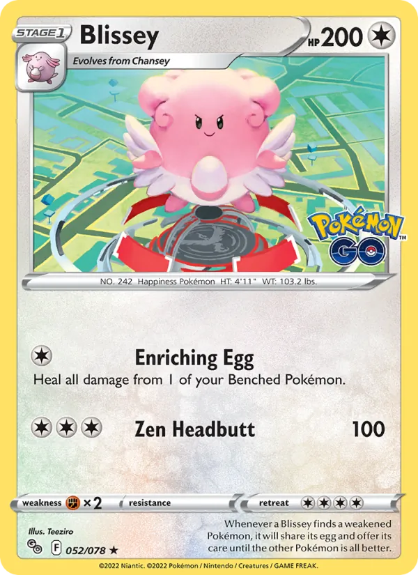 Kaart Blissey uit Pokémon GO, nummer 052/78