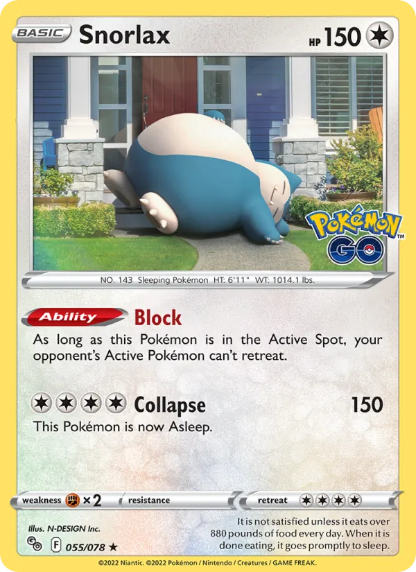 Kartu Snorlax dari Pokémon GO, nomor 055/78