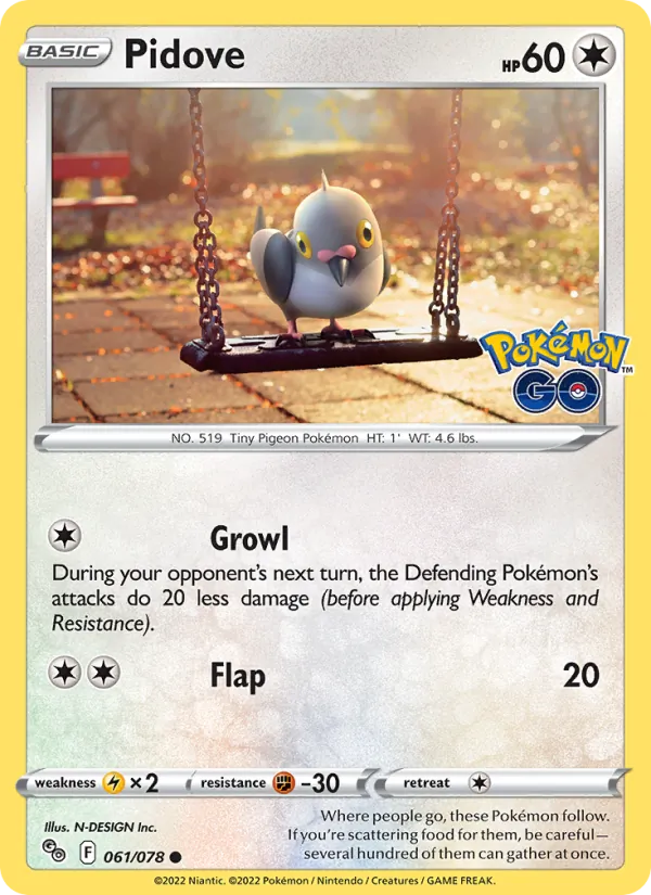 Kaart Pidove uit Pokémon GO, nummer 061/78