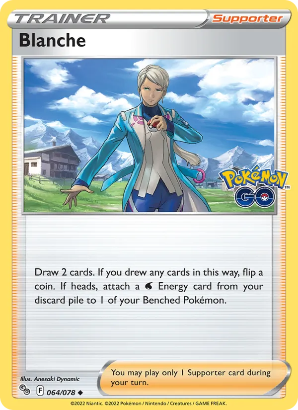 Kaart Blanche uit Pokémon GO, nummer 064/78