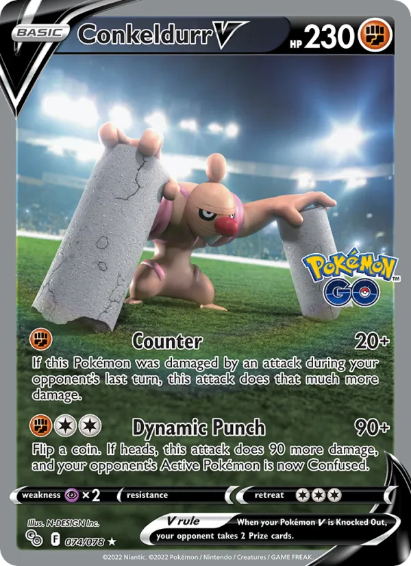 Conkeldurr V card from Pokémon GO, number 074/78