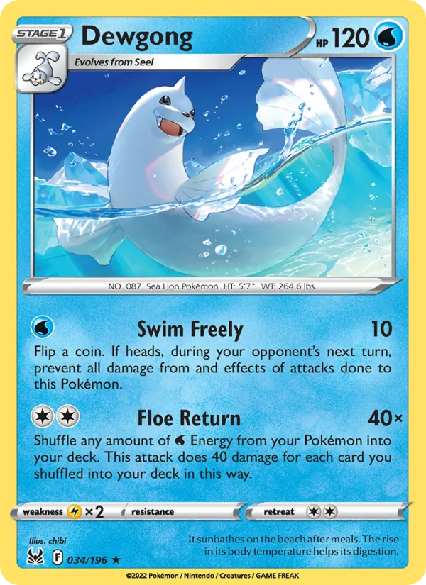 Dewgong card from Lost Origin, number 034/196