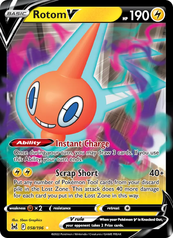 Rotom V card from Lost Origin, number 058/196