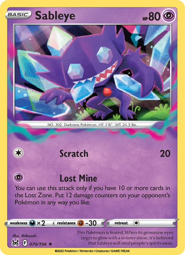 Sableye card from Lost Origin, number 070/196