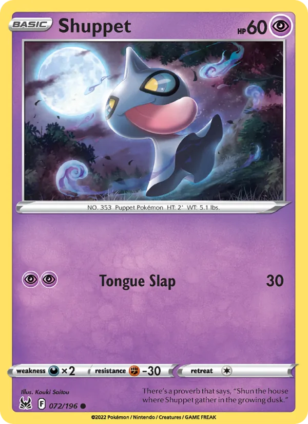 Shuppet card from Lost Origin, number 072/196