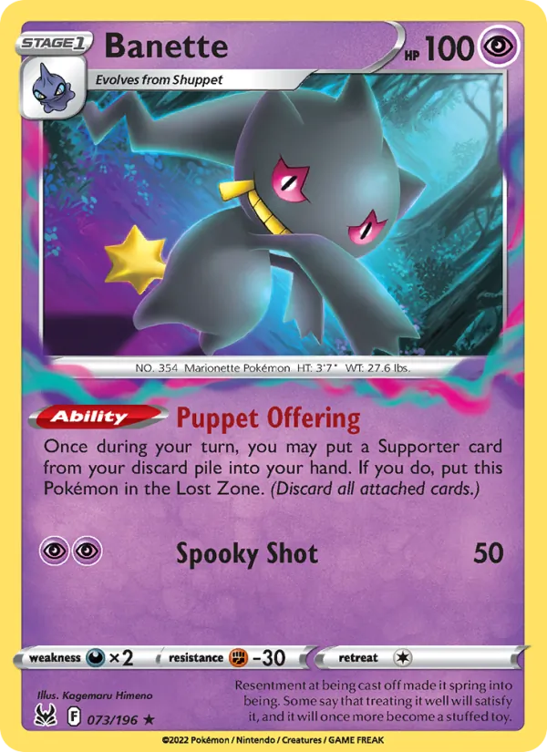 Banette card from Lost Origin, number 073/196