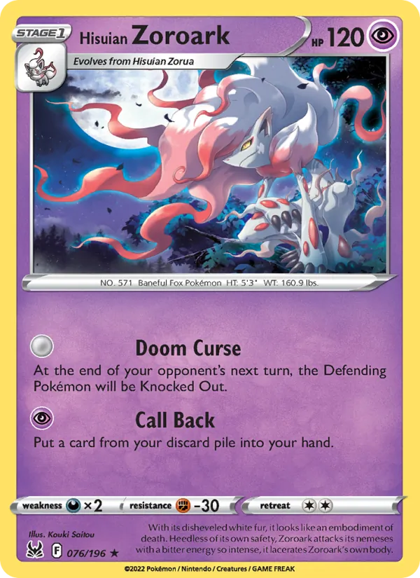 Hisuian Zoroark card from Lost Origin, number 076/196
