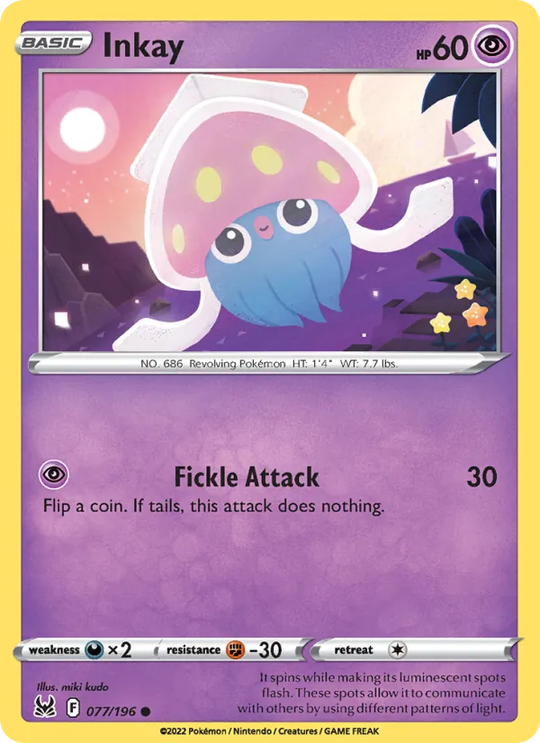 Inkay card from Lost Origin, number 077/196