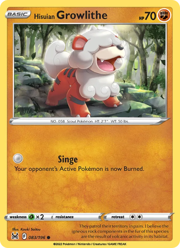 Hisuian Growlithe card from Lost Origin, number 083/196