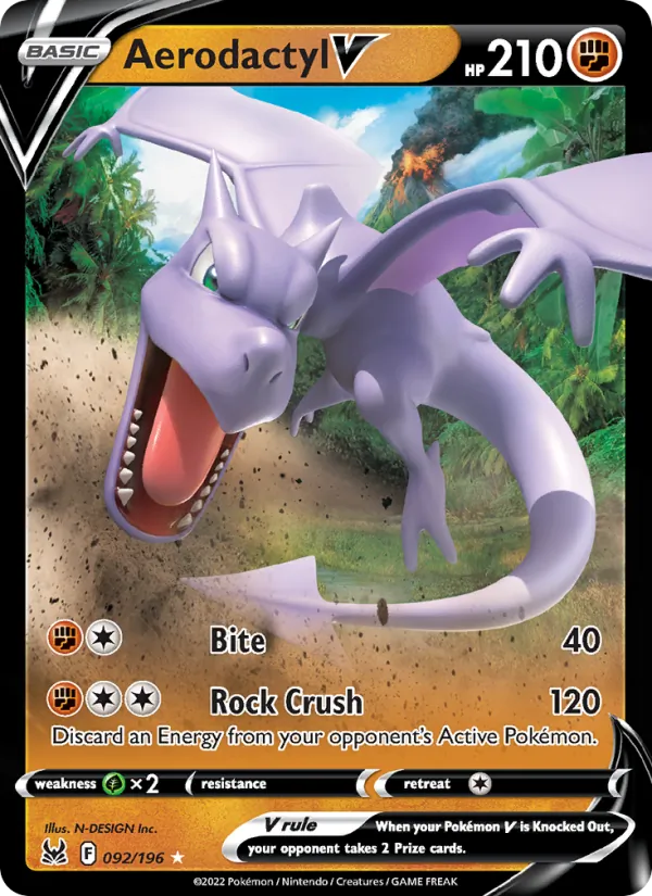 Aerodactyl V card from Lost Origin, number 092/196