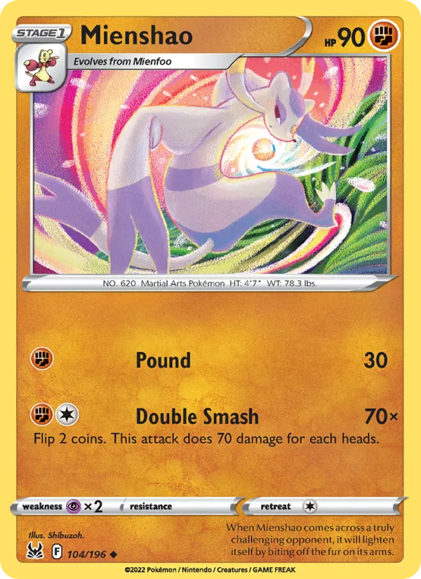 Mienshao card from Lost Origin, number 104/196