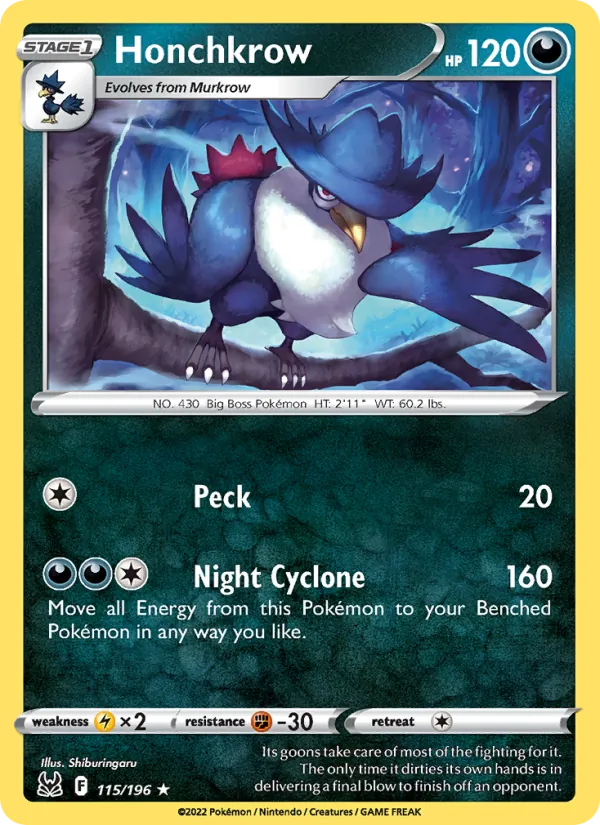 Honchkrow card from Lost Origin, number 115/196