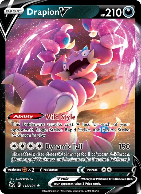 Drapion V card from Lost Origin, number 118/196