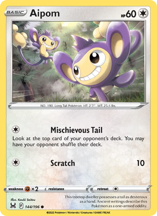Aipom card from Lost Origin, number 144/196
