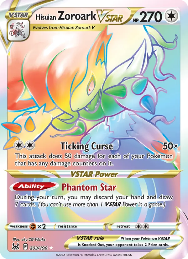 Hisuian Zoroark VSTAR card from Lost Origin, number 203/196