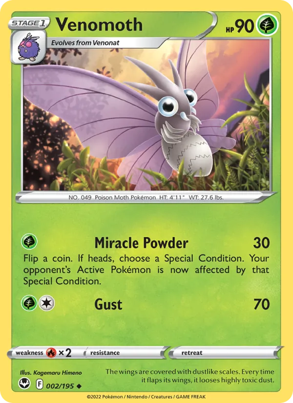 Venomoth card from Silver Tempest, number 002/195