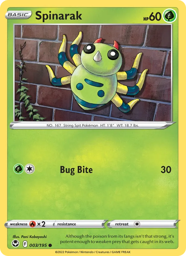 Spinarak card from Silver Tempest, number 003/195