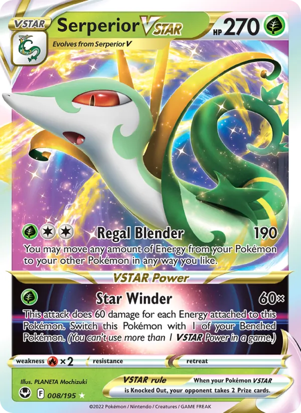 Serperior VSTAR card from Silver Tempest, number 008/195