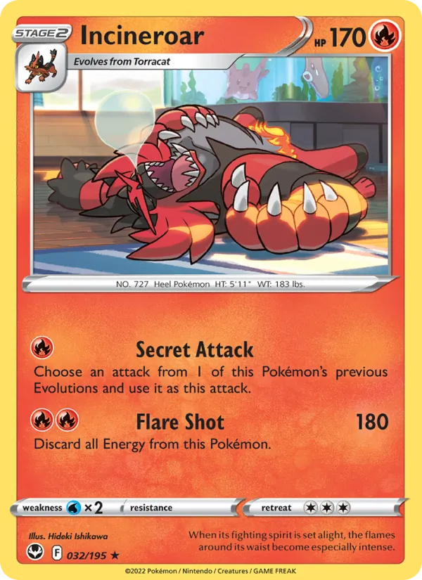Incineroar card from Silver Tempest, number 032/195