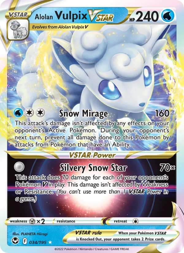 Alolan Vulpix VSTAR card from Silver Tempest, number 034/195