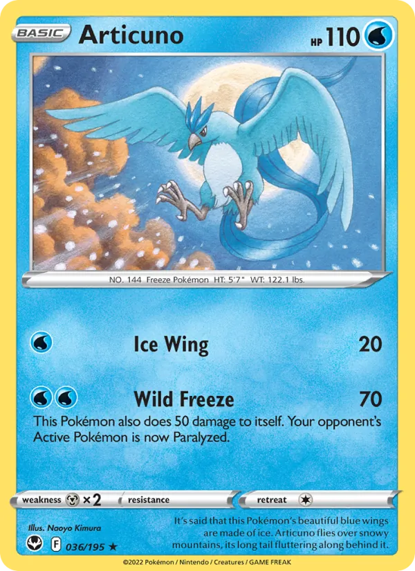 Articuno card from Silver Tempest, number 036/195