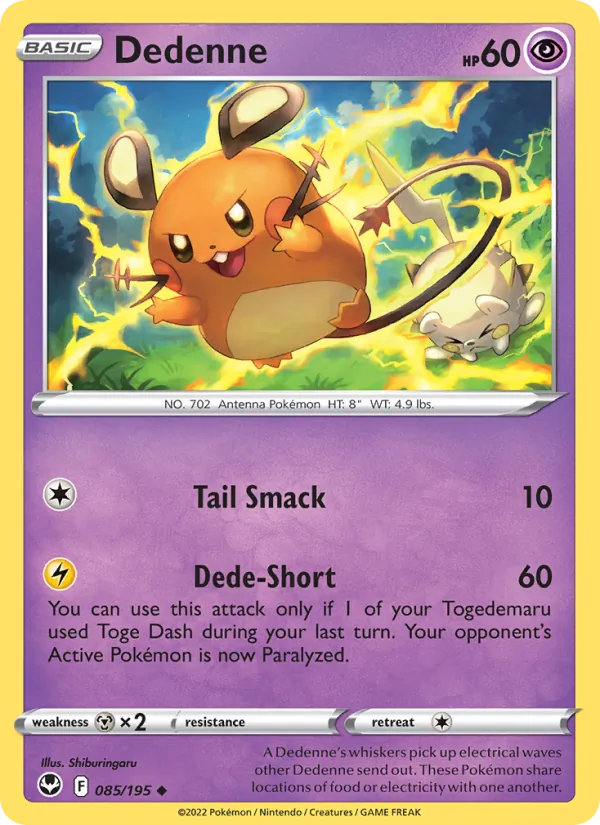 Dedenne card from Silver Tempest, number 085/195