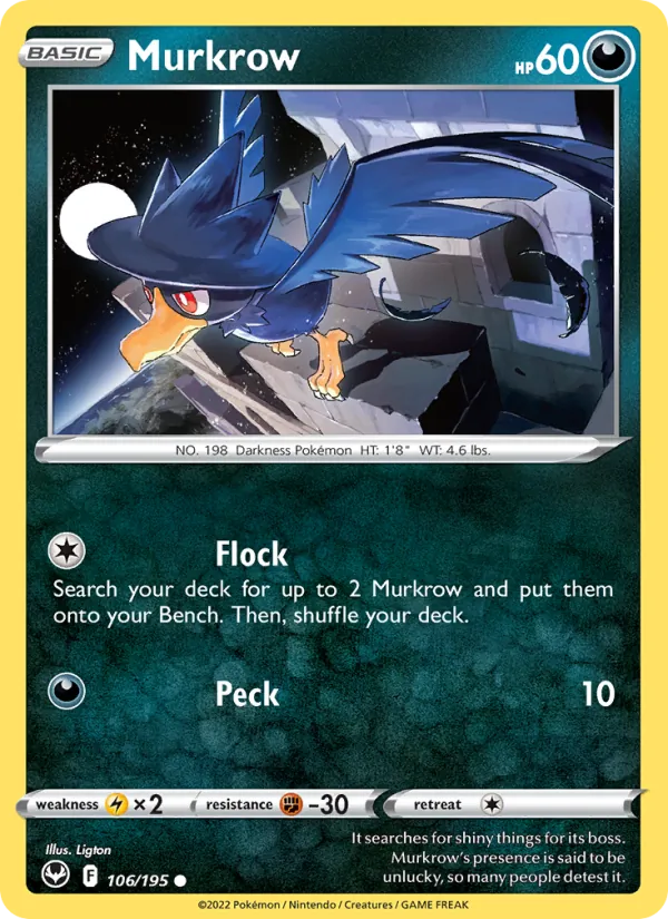 Murkrow card from Silver Tempest, number 106/195