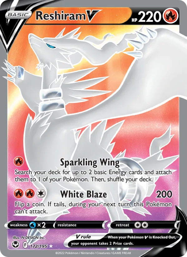 Reshiram V card from Silver Tempest, number 172/195