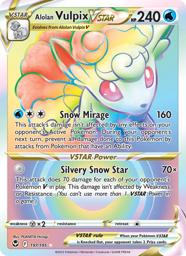 Alolan Vulpix VSTAR card from Silver Tempest, number 197/195